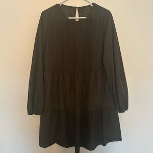 Olive green Long Sleeve Tiered Mini Dress